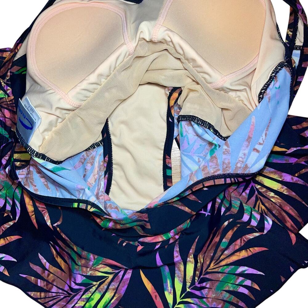 Ceeb One Piece Swimsuit Skirt Palm Leaf Tummy Control - Picture 7 of 10